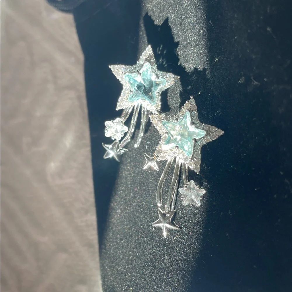Zirconia Star Silver Starburst Earrings Crystal blue topaz